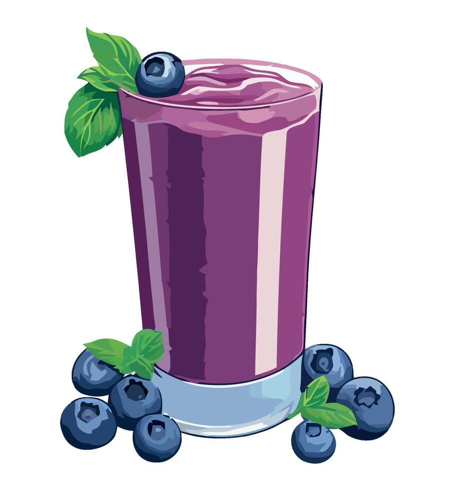 Blueberry smoothie with mint leaves illustration vector