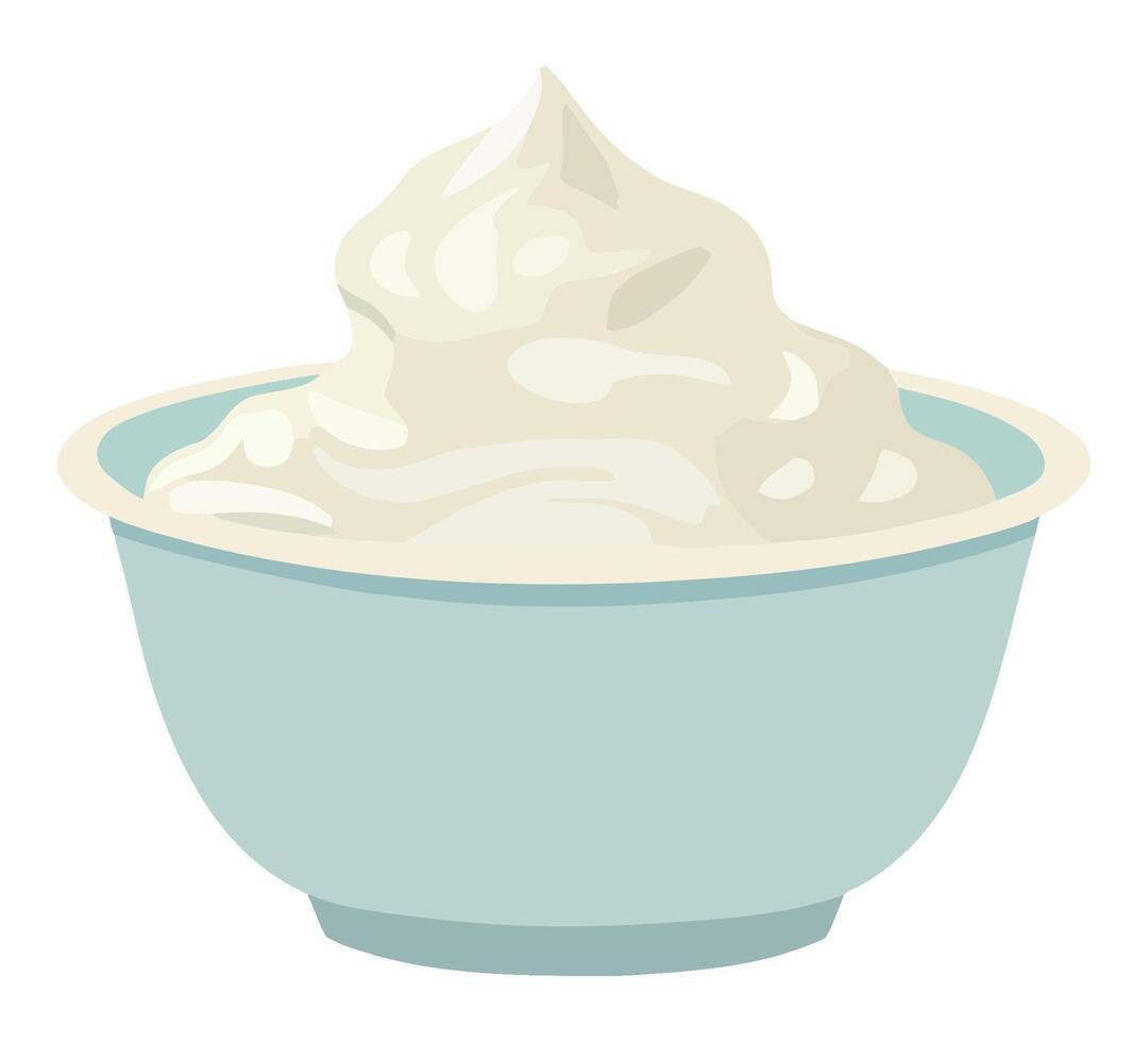 A bowl of whipped cream on a white background vector