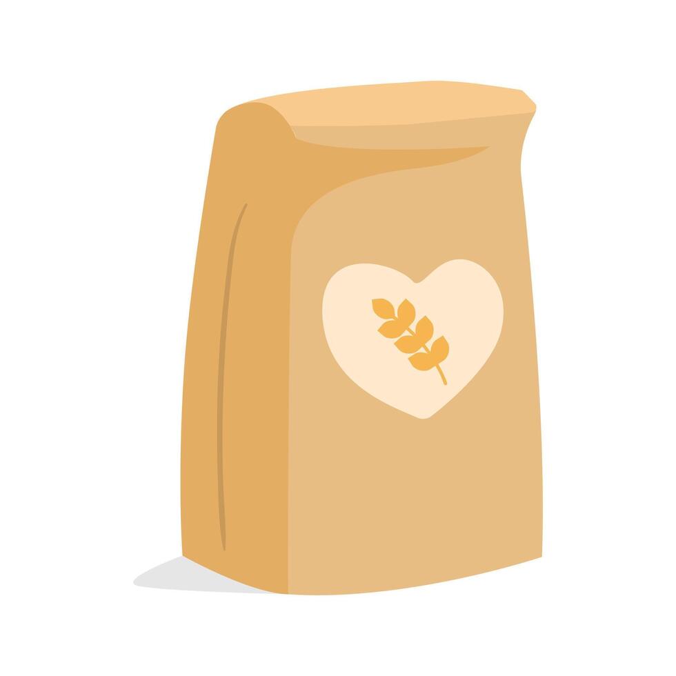 Homemade cooking wheat flour in paper bug Kitchen bakery stuff process of baking Baking bakery vector