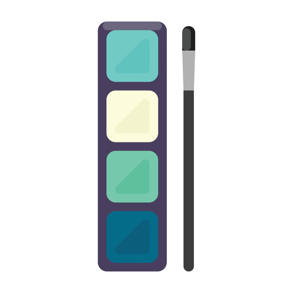 Eyeshadow palette with brush lying beside showing makeup concept vector