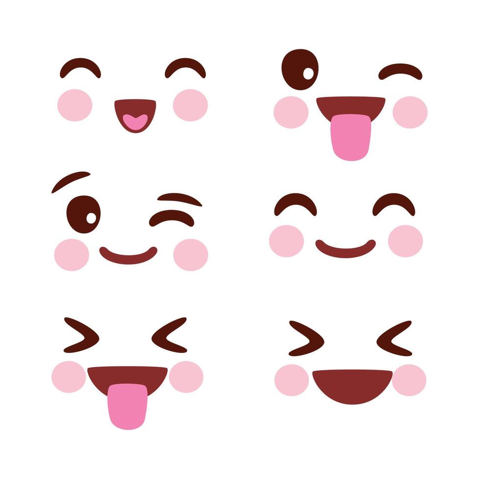 Hand drawn kawaii face illustration collection vector