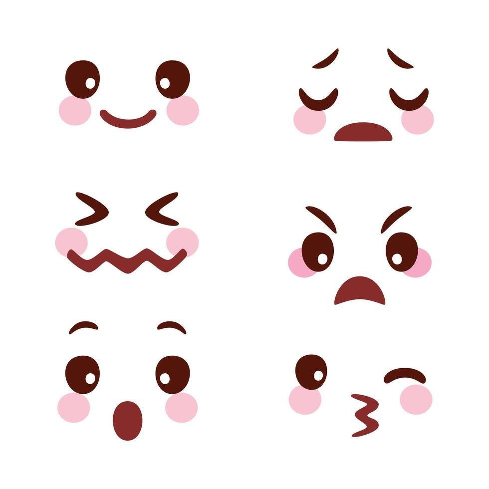 Hand drawn kawaii face illustration collection on white vector