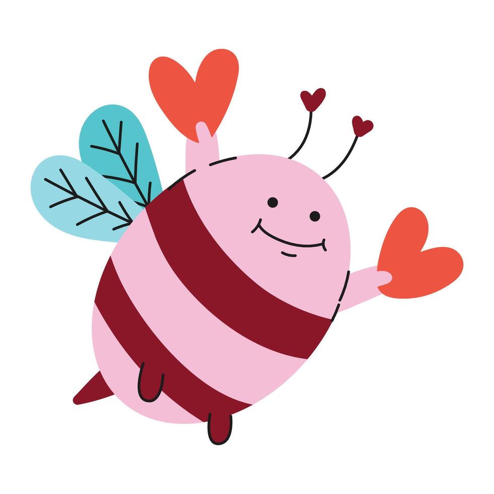 Hand drawn valentine's day bee couple illustration on white vector