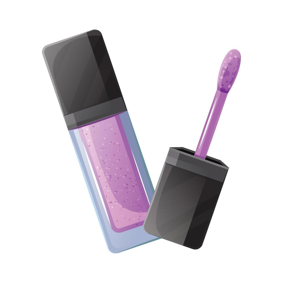 Lip gloss standing with open cap showing applicator on white vector