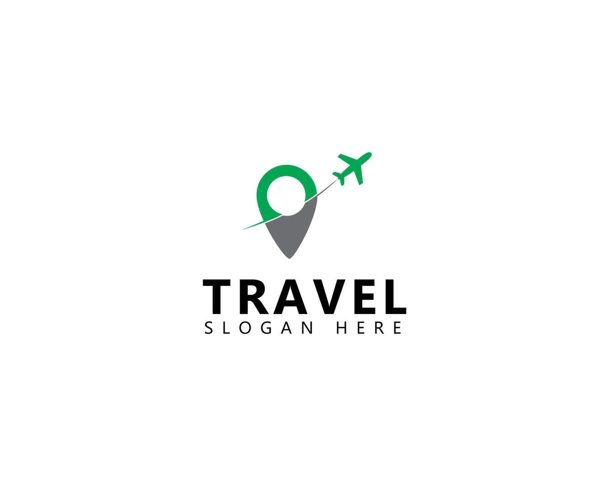 Travel agency logo design template. Pin icon with airplane combination. Concept of holiday, tourism, trip, exploration, etc. vector