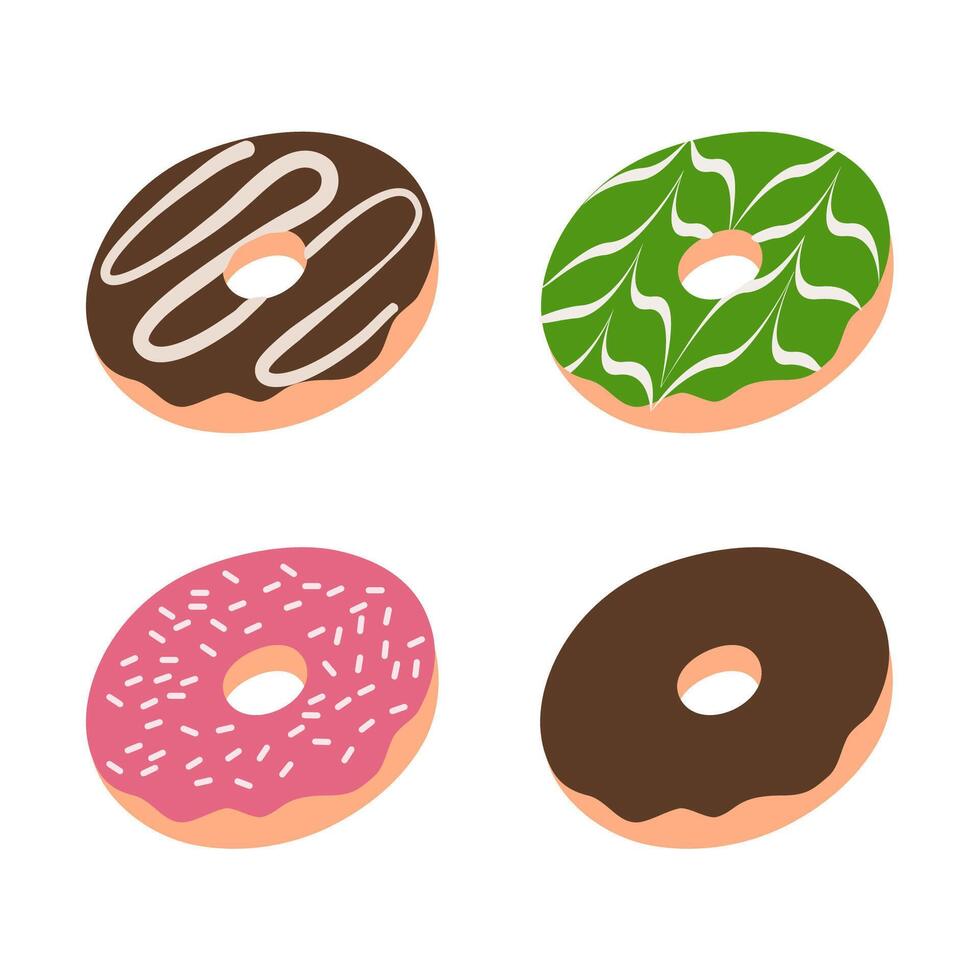 Donuts with sweet glaze and topping. vector