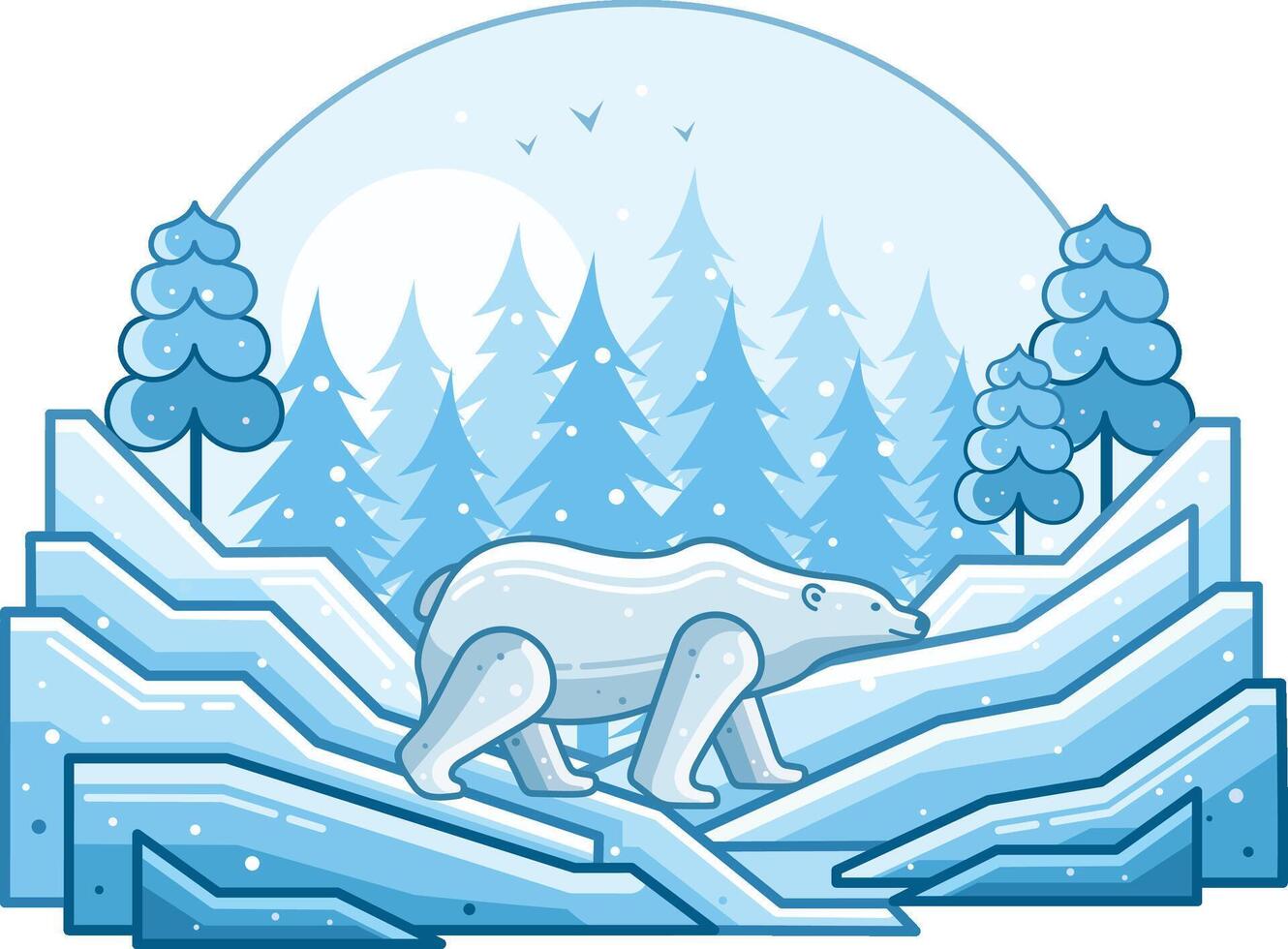 White Polar Bear Winter Line Illustration vector