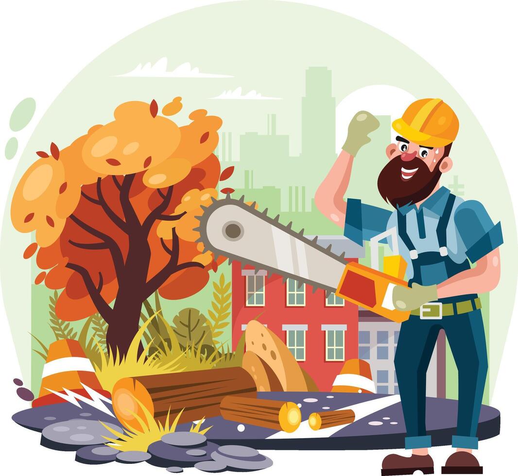 Vlogger Illustration Cut The Tree vector