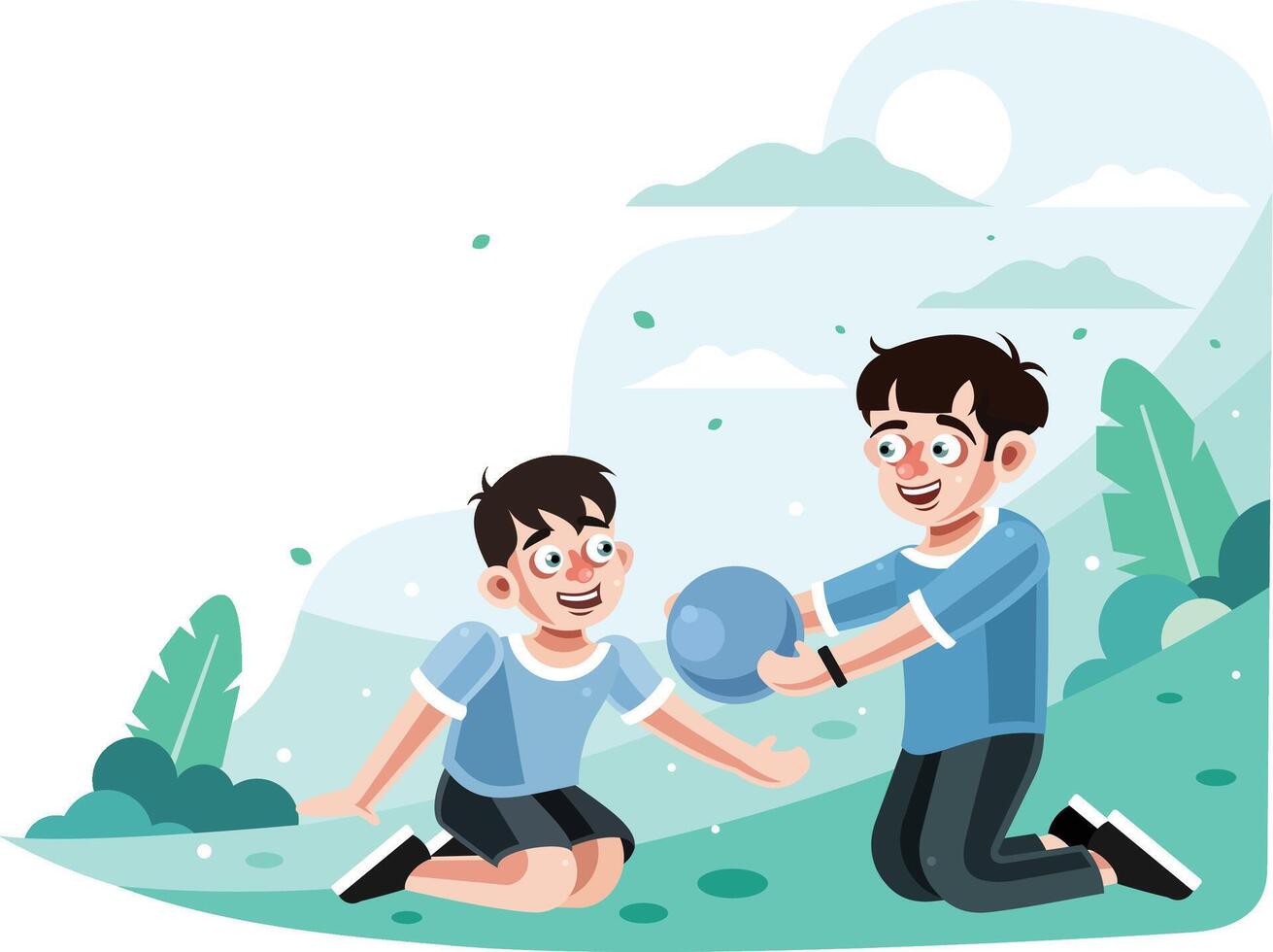 Two brothers playing ball in park vector