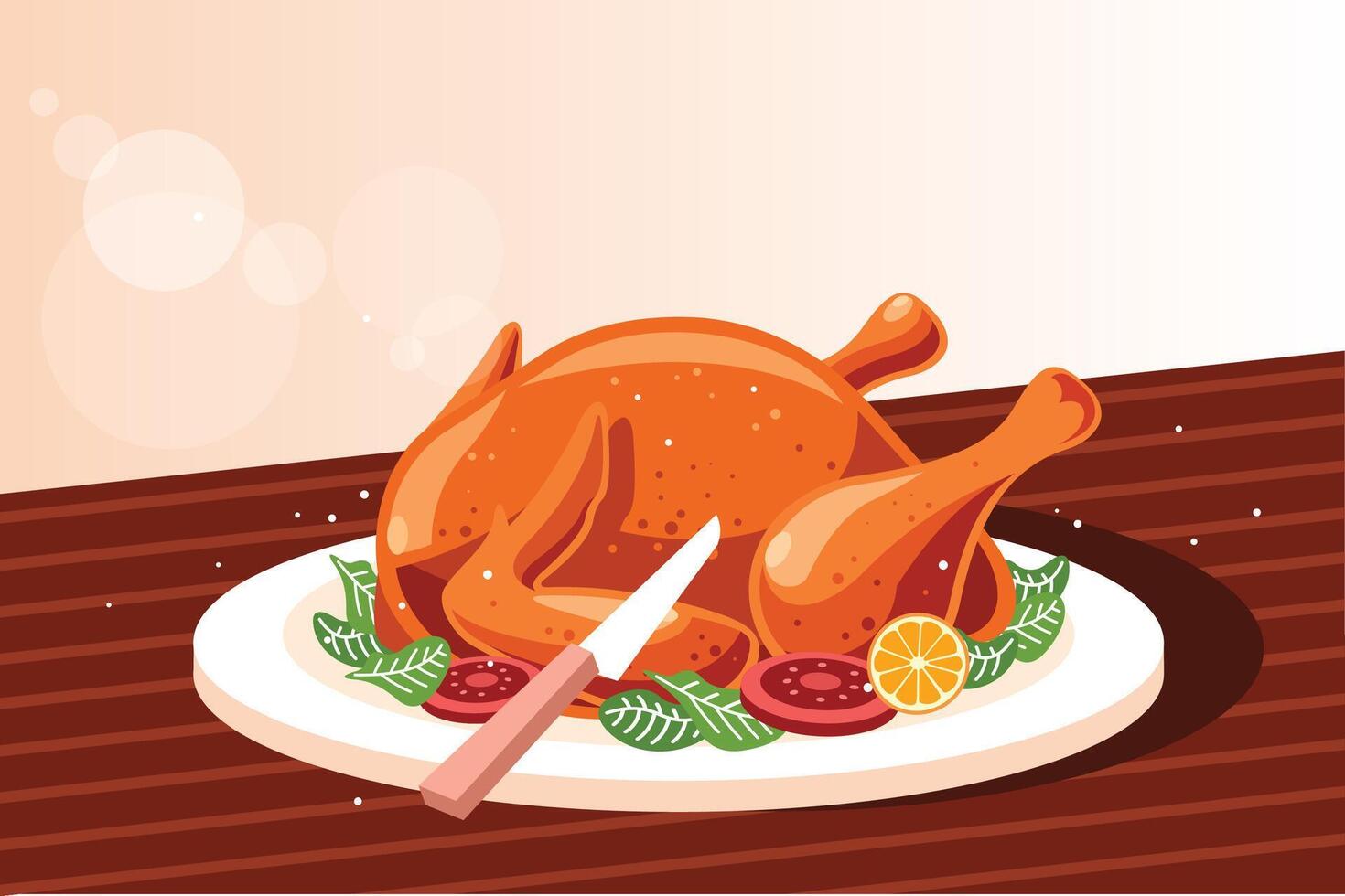 Whole roasted chicken on wooden cutting board vector