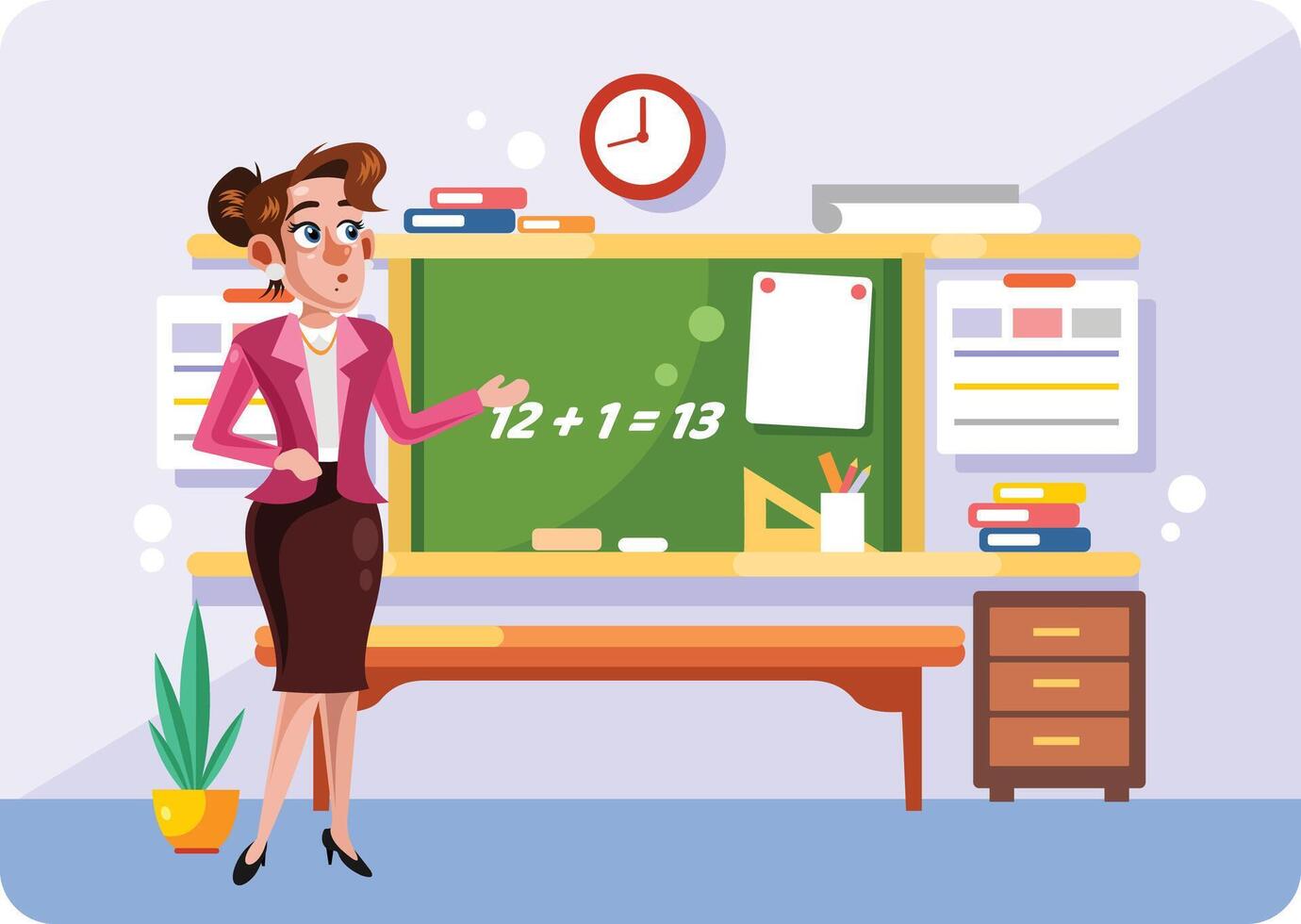 Teacher in Front of Chalkboard Illustration vector