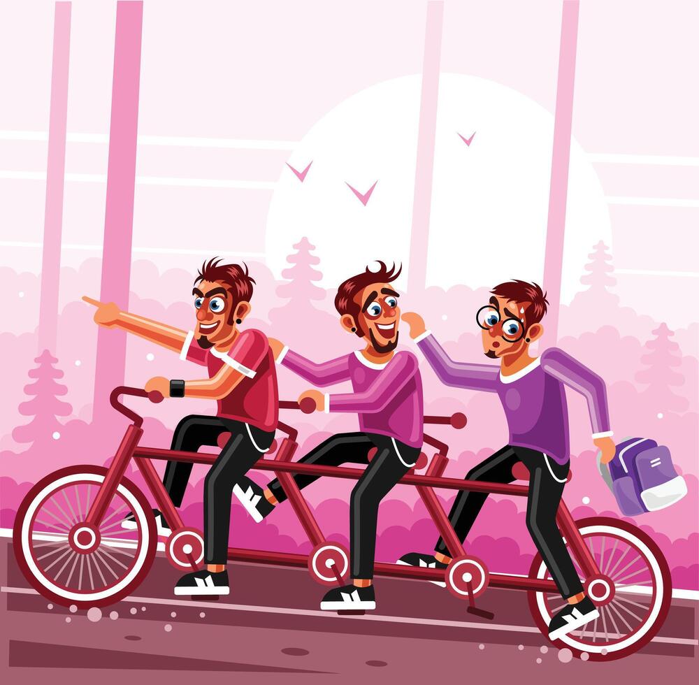 Teamwork Riding Tandem Bicycle Illustration vector
