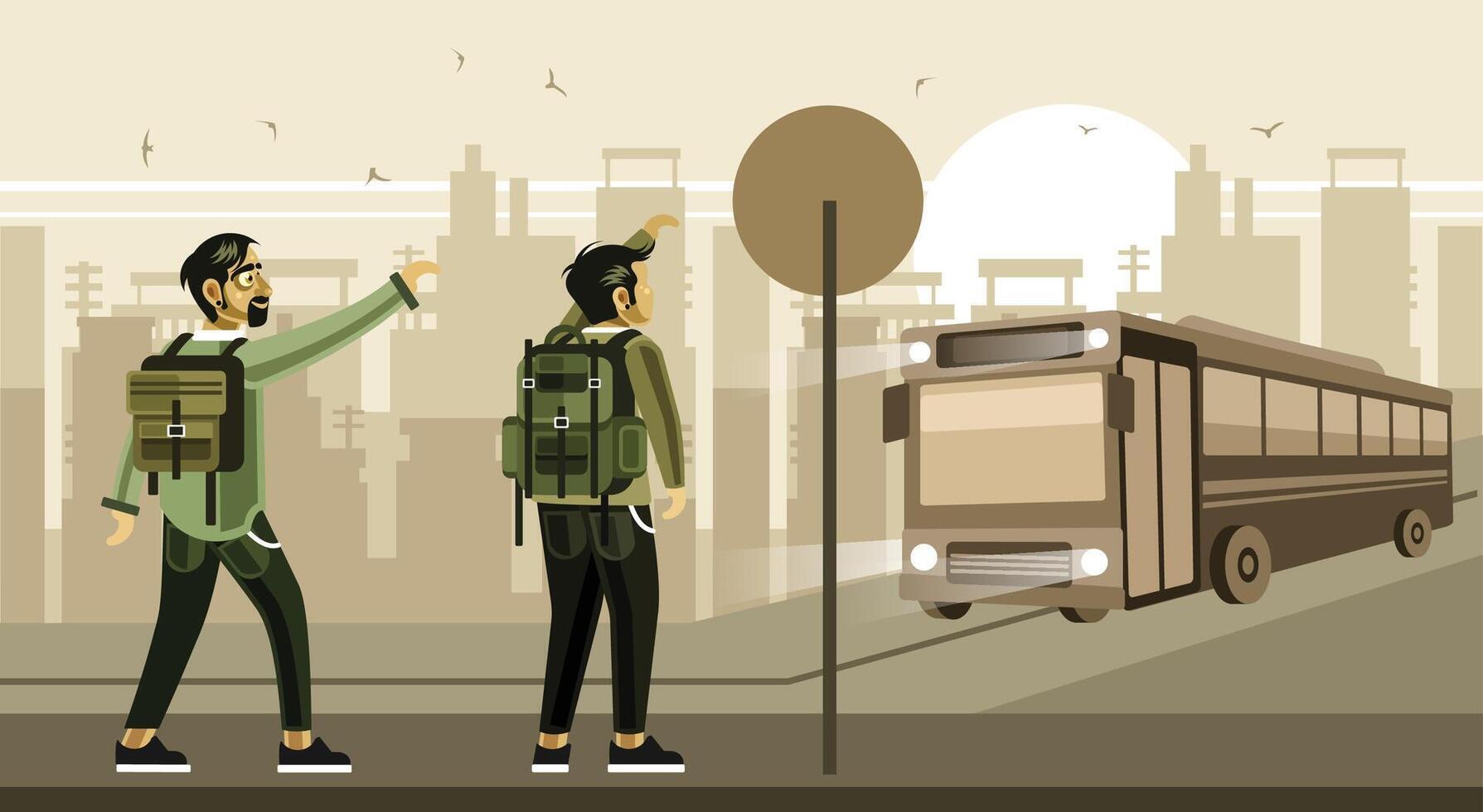 Waiting Bus at Bus Stop vector