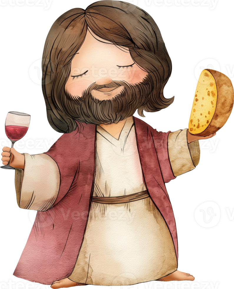 Cute Jesus Holding Bread and Wine png