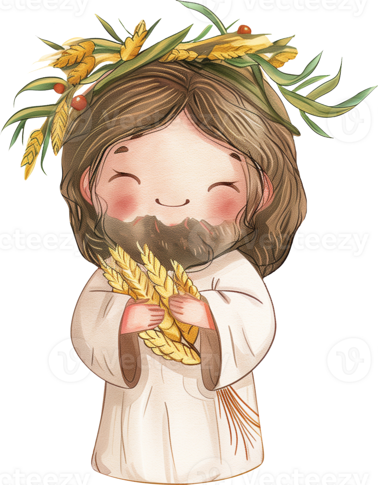 Cute Jesus with a Sheaf of Wheat png