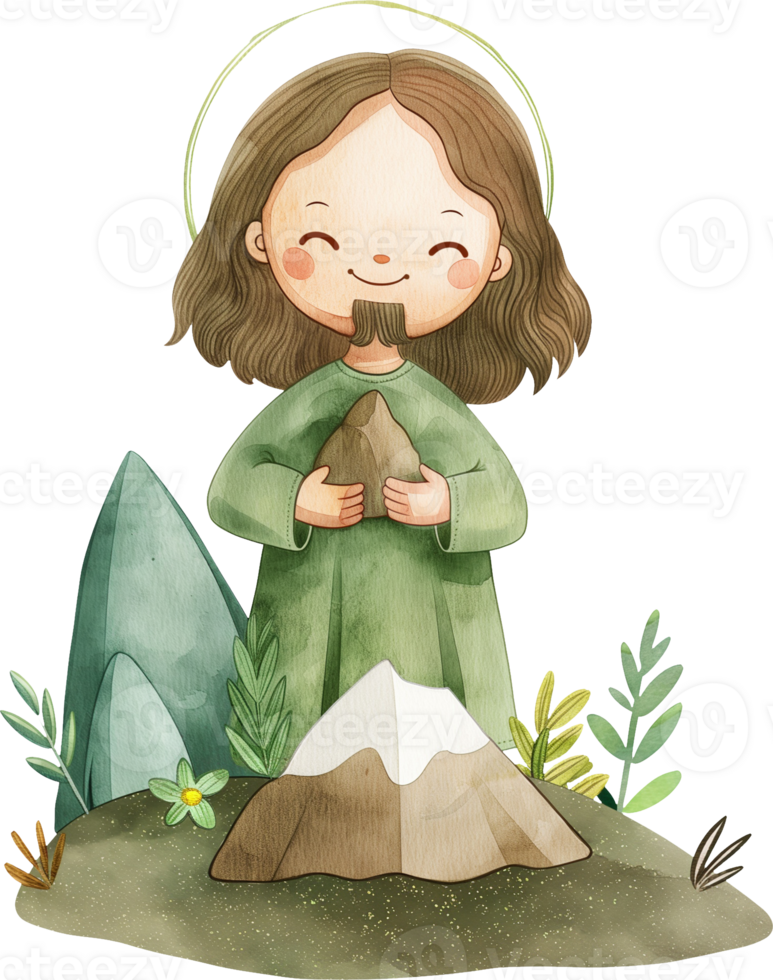 Cute Jesus Holding a Mountain png