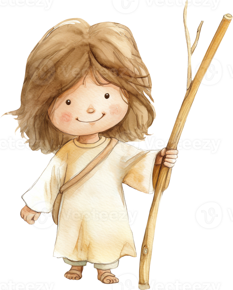 Cute Jesus Carrying a Staff png