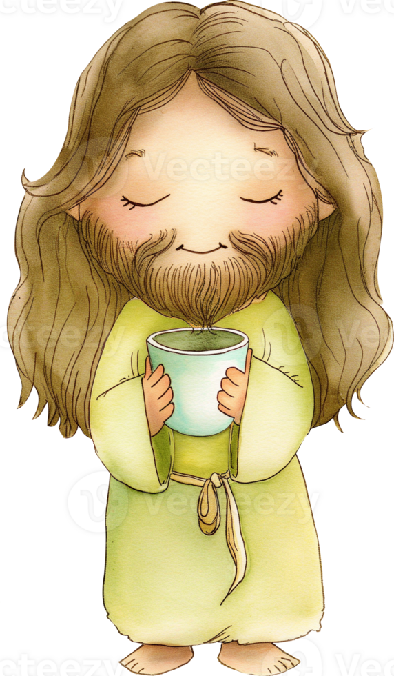 Cute Jesus Holding a Cup png