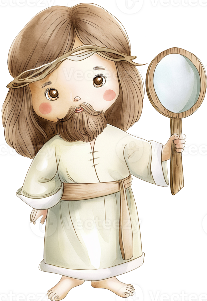 Cute Jesus Holding a Mirror png