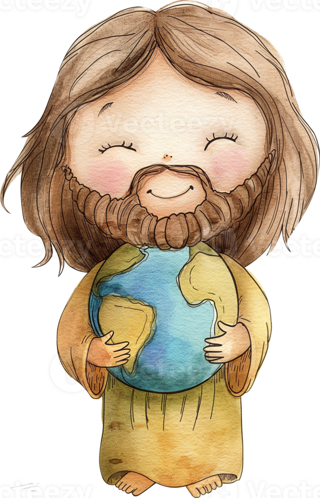 Cute Jesus Carrying a Globe png