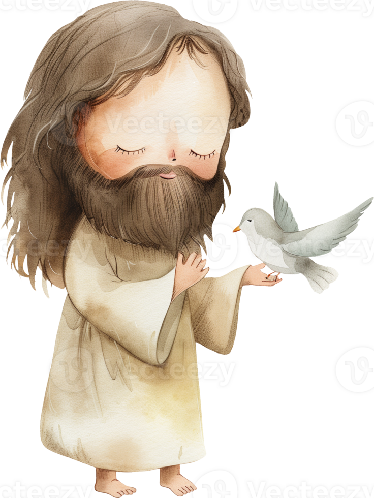 Cute Jesus with a Dove and Olive Leaf png