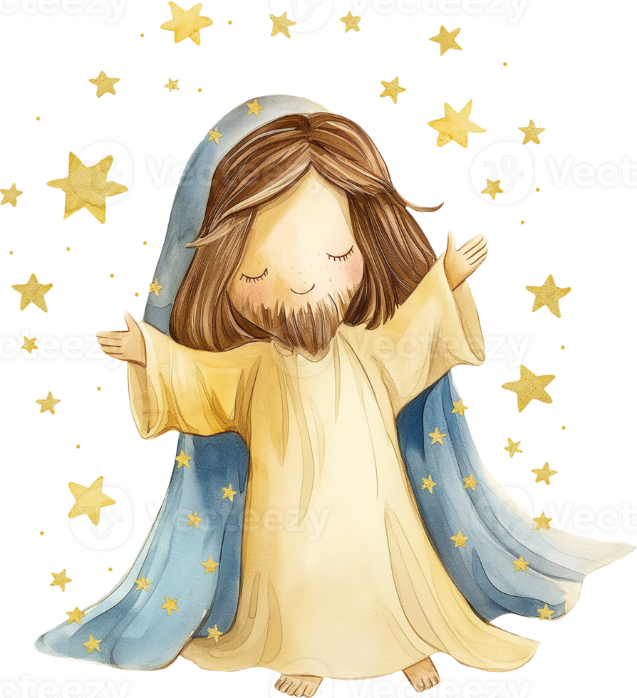Cute Jesus Wearing a Robe of Stars watercolor png
