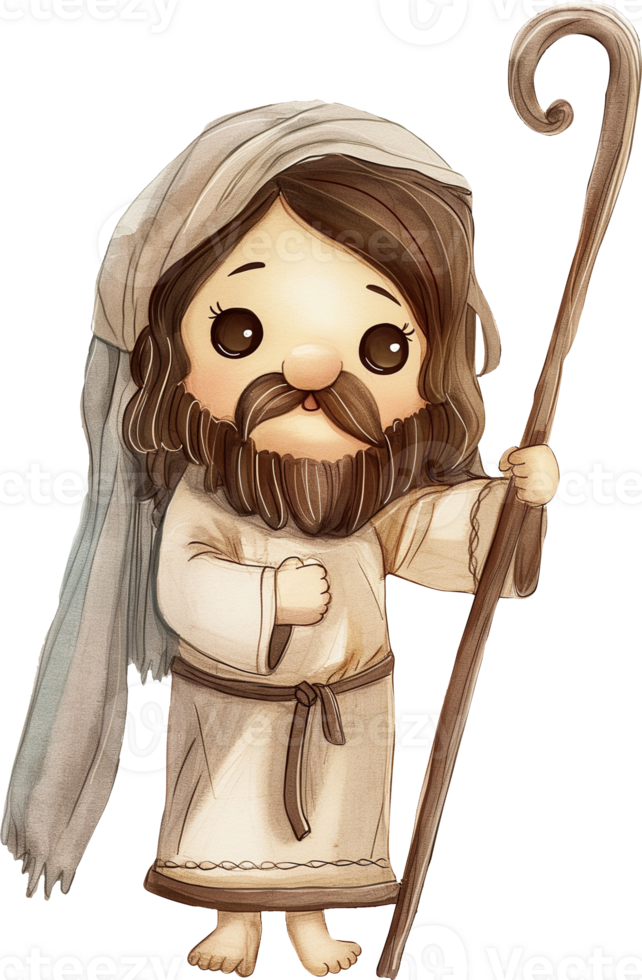 Cute Jesus Holding a Shepherds Staff png