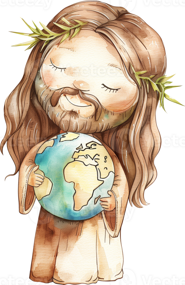 Cute Jesus Holding a Globe png