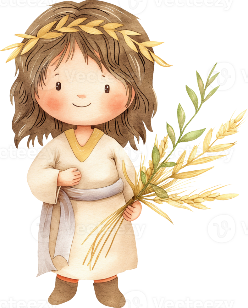 Cute Jesus Holding a Wheat Stalk png