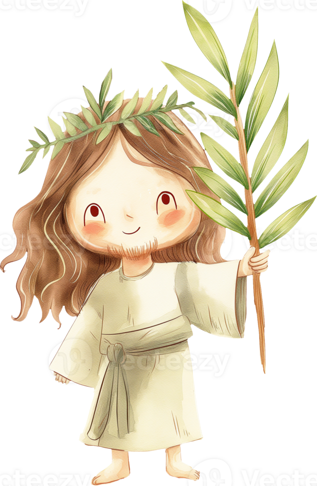 Cute Jesus Holding a Palm Branch png