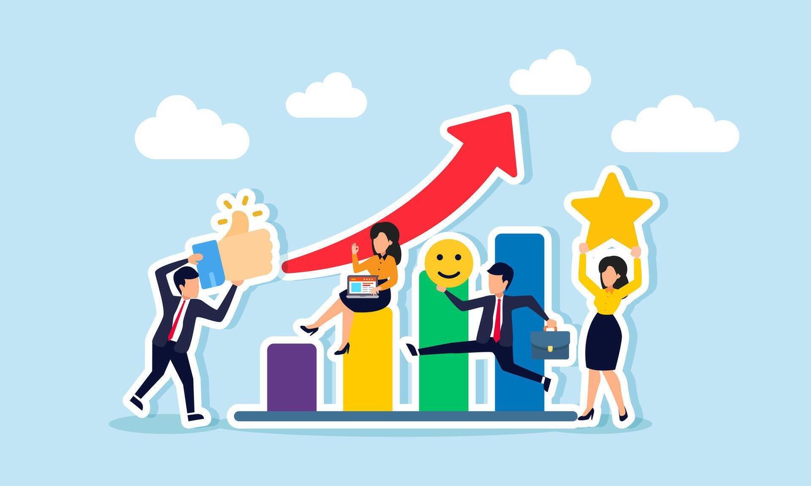Appreciation, response, evaluation, and dedication for increased company profits concept of A businessman and businesswoman collaborating and supporting each other to boost profits vector