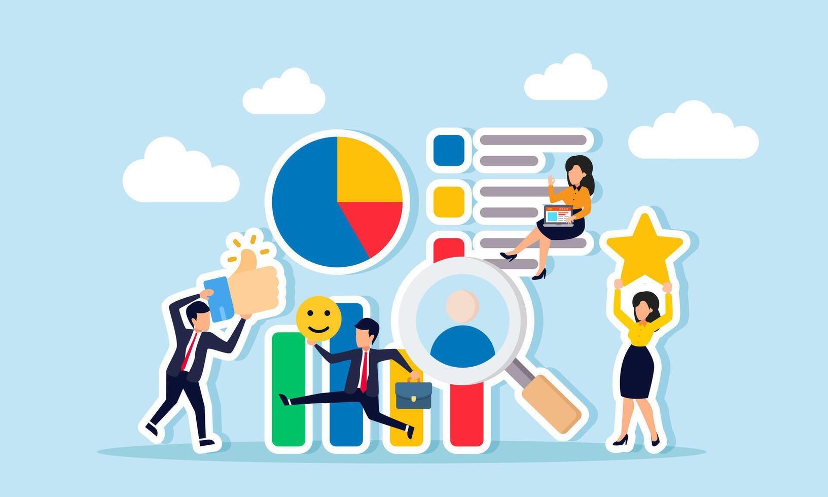 Appreciation, response, evaluation, and dedication for excellent performance in solid teamwork concept of A businessman and businesswoman working together, providing mutual support vector