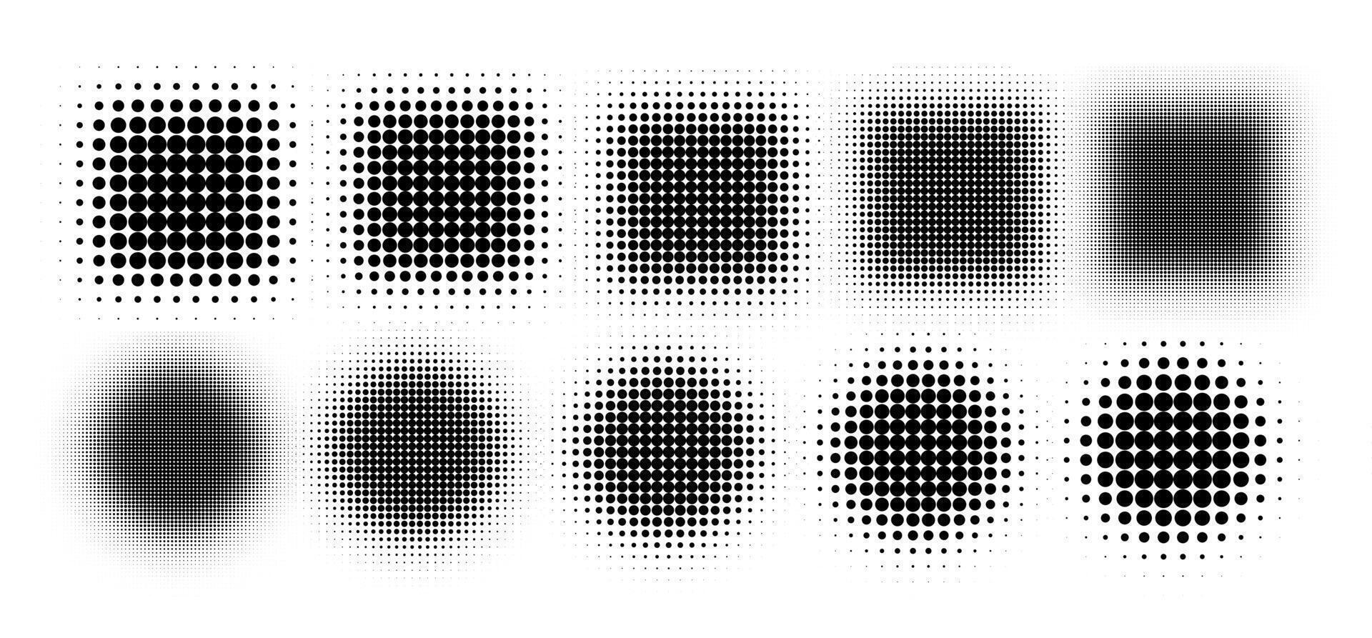 Circle halftone. Abstract dotted circles, round halftones geometric dots gradient and pop art texture. Dot spray gradation set. Illustration halftone gradient spotted, effect round vector