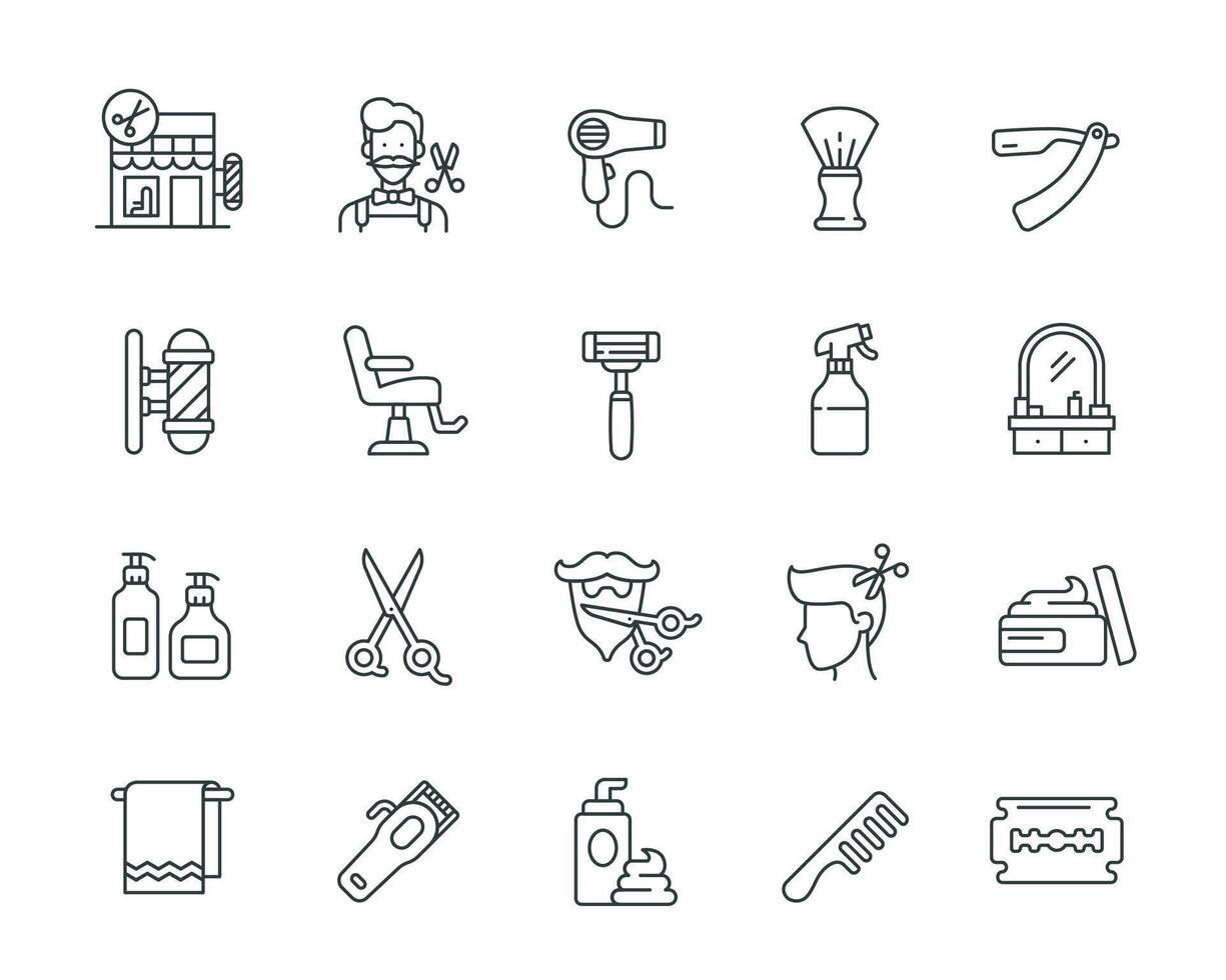 Barbershop icon set, Barber equipment and tools in outline style vector