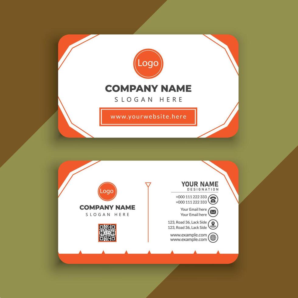 white business card with orange triangle shapes design vector