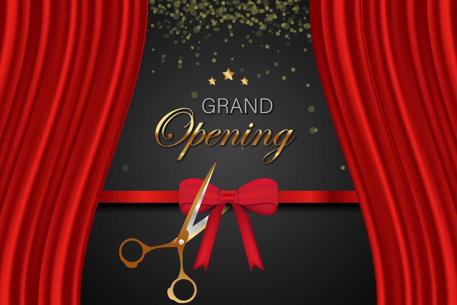 grand opening banner, curtain design elements, ribbons, scissors. vector
