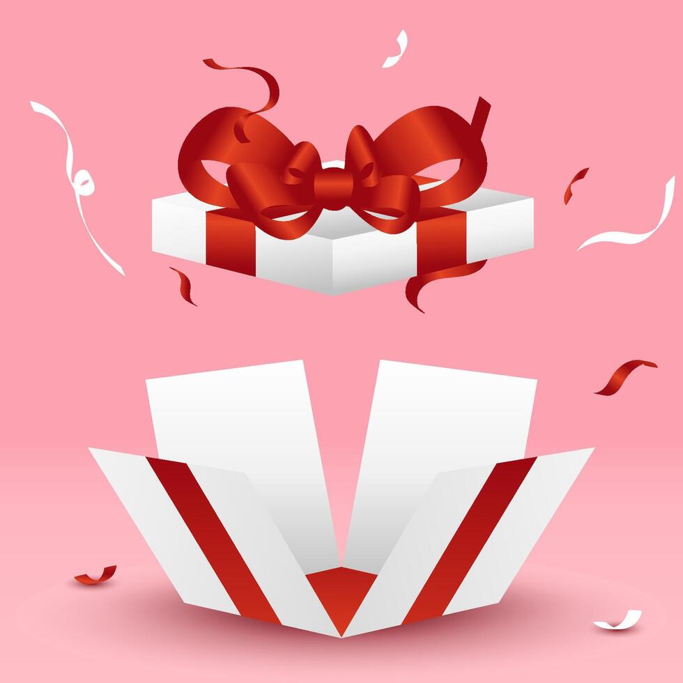 white box, red ribbon open vector