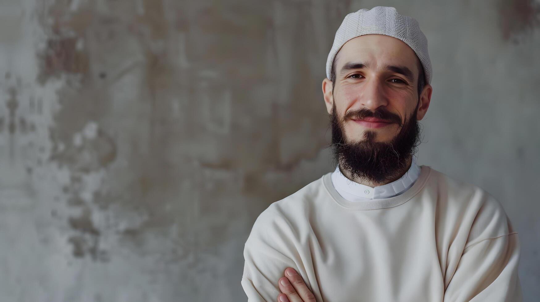 Smiling Muslim Man with Beard and Crossed Arms Pose photo