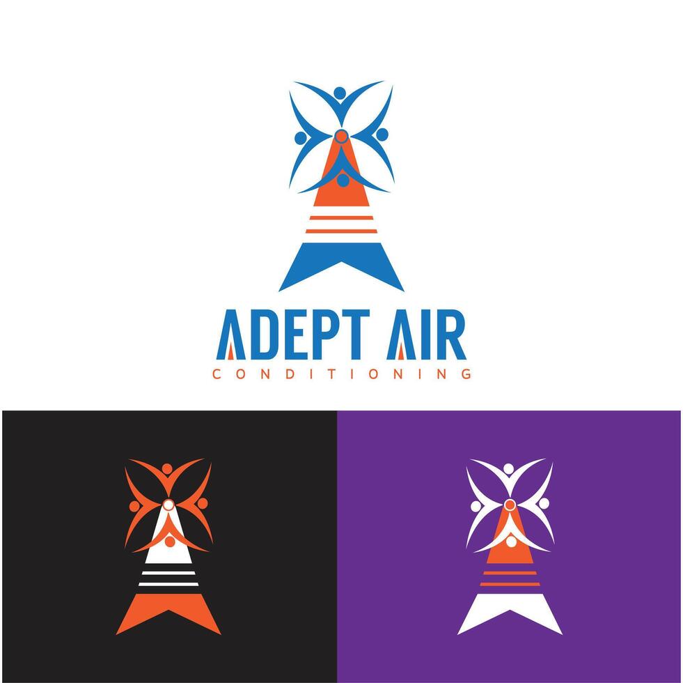 Adept Air Conditioning. Cooling system or air circulation logo design vector