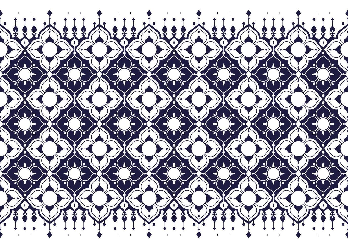 floral ethnic fabric seamless pattern, blue and white concept, design for cloth, carpet, batik, wallpaper, wrapping etc. vector
