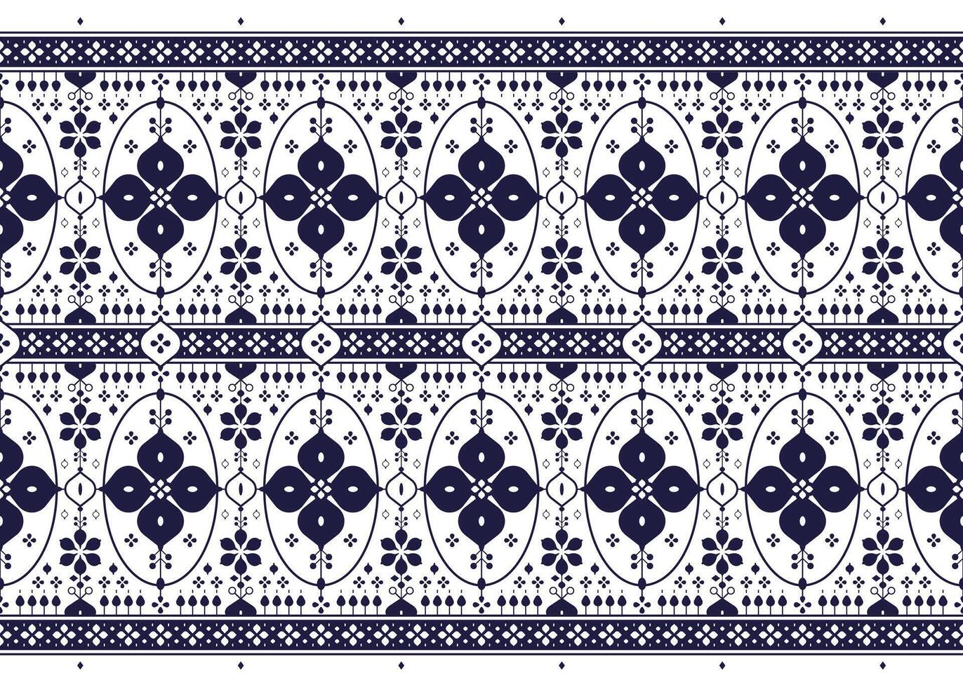 dark blue symbol floral on White background, ethnic fabric seamless pattern design for cloth, carpet, batik, wallpaper, wrapping etc. vector