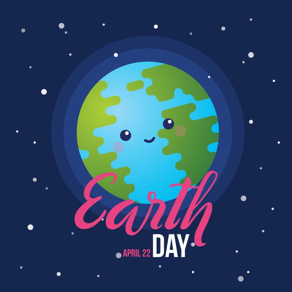 April 22 - Earth Day. The trend calligraphy. Cute smiling blue planet vector