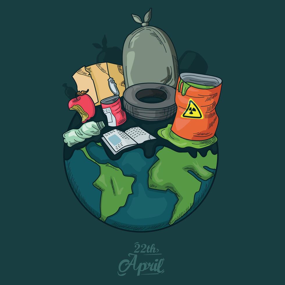 National Pollution Prevention Day. Awareness Campaign About Factory, Forest, or Vehicle Tire Issues in Hand-Drawn Cartoon Flat Illustration Template vector