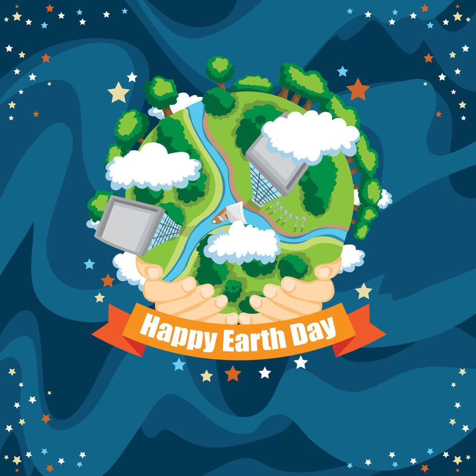 Earth day illustration, earth isolated in space, blue background vector