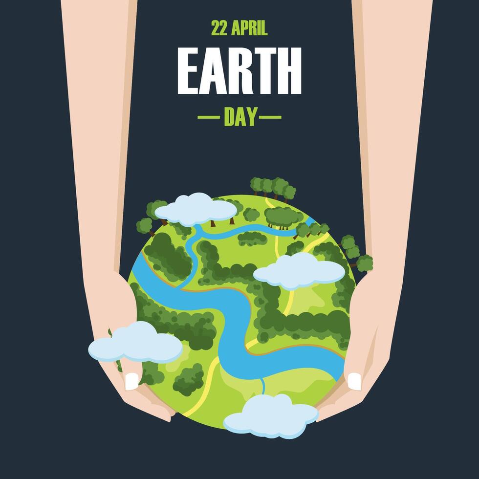 world environment day poster. two hands holding and green plant and globe vector