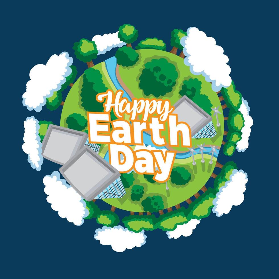 Happy Earth Day on April 22 Illustration with World Map Environment in Flat Cartoon Hand Drawn for Web Banner or Landing Page Templates vector