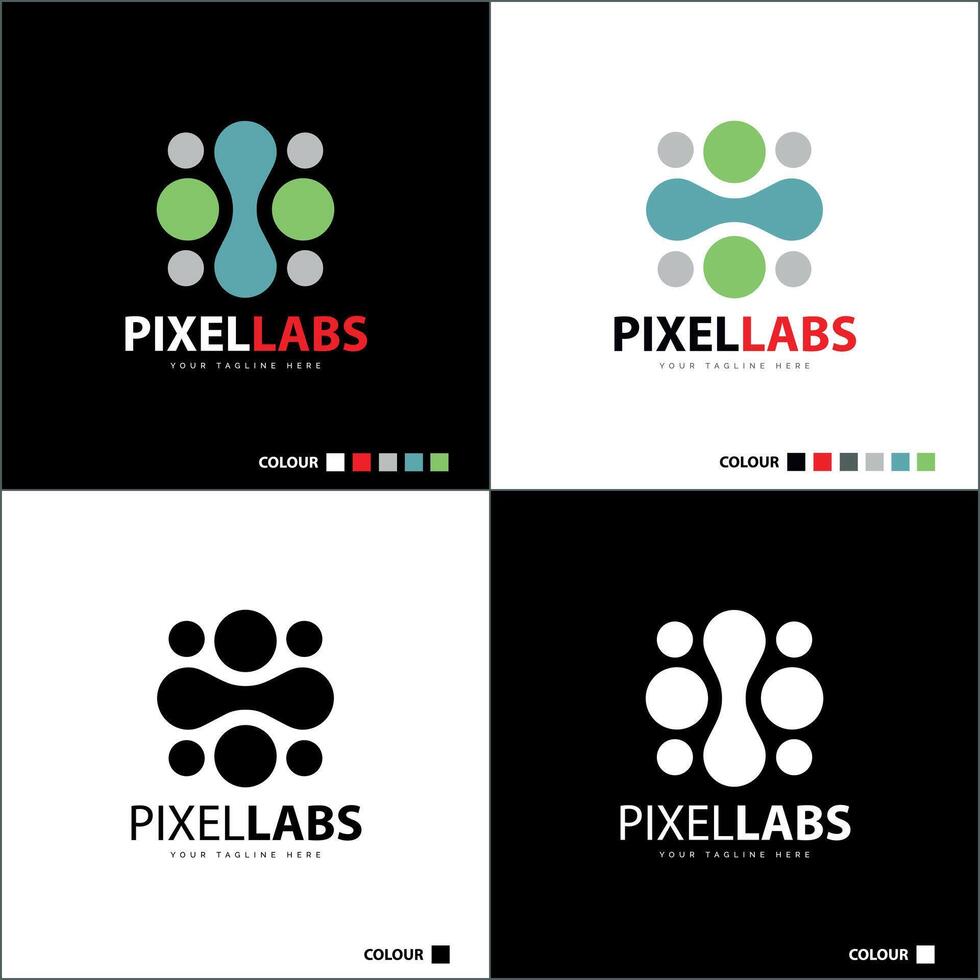 pixel labs molecule modern pixel sign logo set template design vector