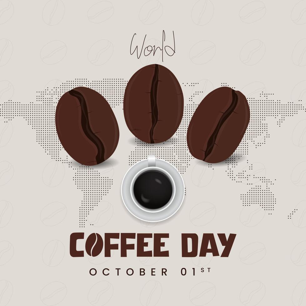 World Coffee Day October 1st banner with coffee and map illustration background vector
