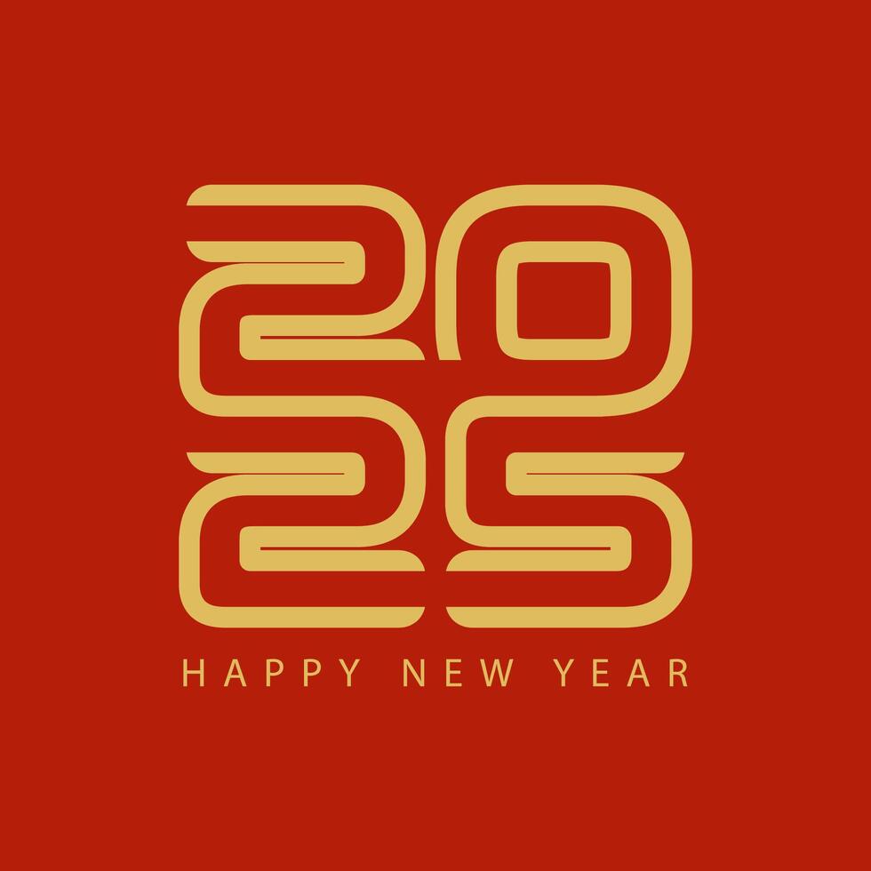 Red background, gold numerals 2025, Happy New Year. vector
