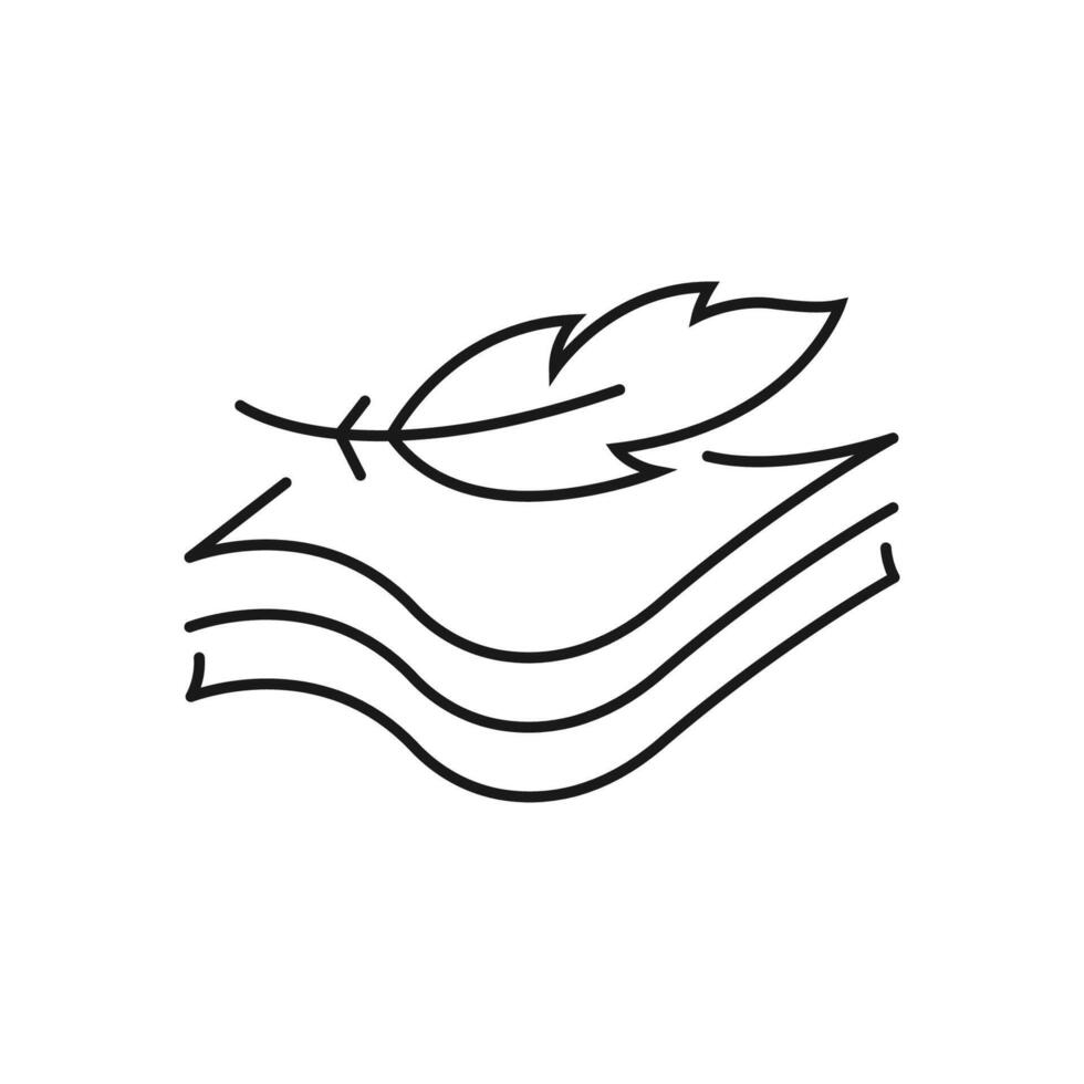 fabric with feather filler icon, high comfort structure, less weight, light or soft provides comfort skin, thin line symbol on white background - editable stroke illustration vector